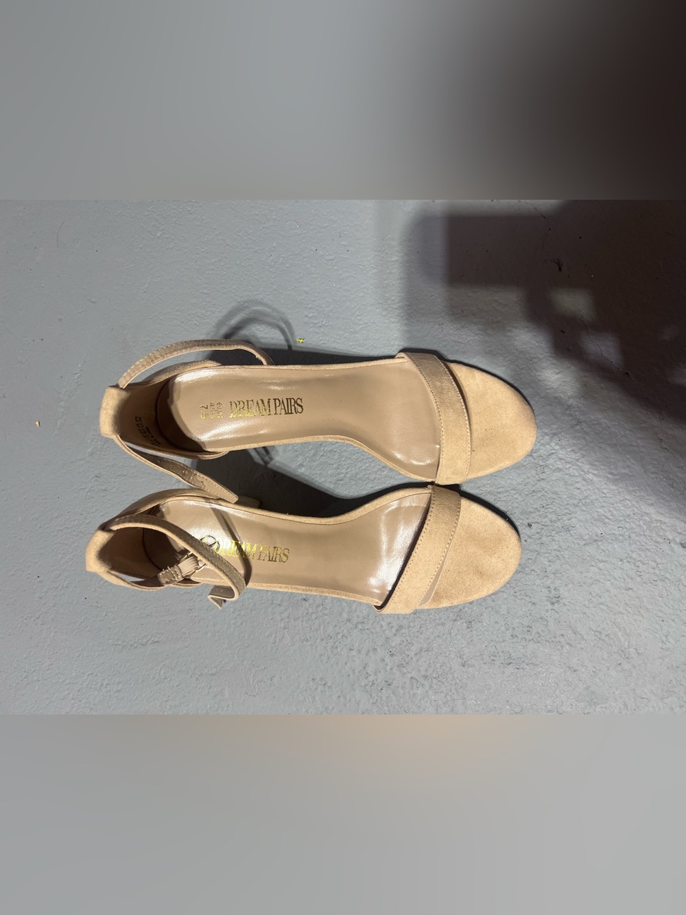 Dream Pairs Beige Suede Open Toe Ankle Strap Heels